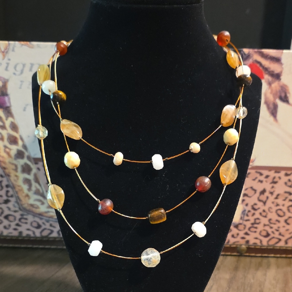 Chico's Gold and Brown Beaded Necklace